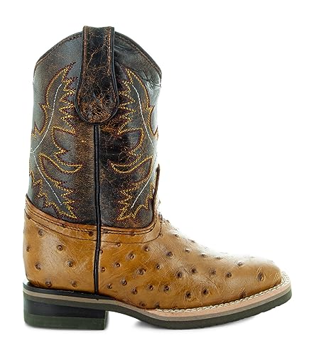 Soto Boots Kids Broad Square Toe Ostrich Print Cwoboy Boots K40073