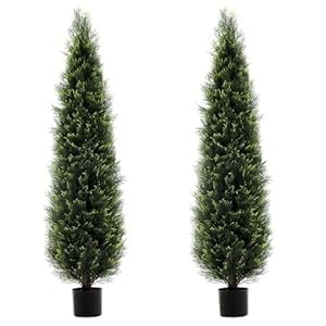 2 Pack 5ft Artificial Cedar Topiary Trees, Artificial Pine Tree Uv Resistant Artificial Outdoor Fake Plants for Porch Decor, Evergreen Plastic Plants for Front Porch Faux Christmas Tree