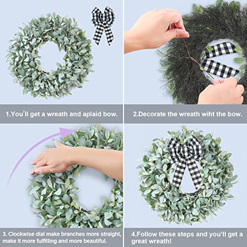 Kuimen Wreath, Artificial  Flocked Lambs Ear Front Door Wreaths, 3 Bows And A Hanger, Corridor Decorations In The Four Seasons, Front Door, Back Door, Living Room And Wal L (Green) #TOP2