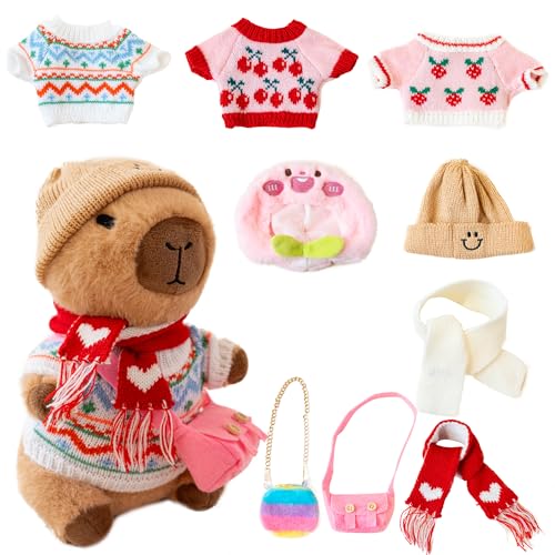 Image of Capybara Plush for Boys Girls Birthday Dress Up Cute Plushies,10 Pcs Set,9 Clothes and Accessories Kawaii Stuffed Animal Plushie Toy, Soft Peluche Doll for Kids 10.2 in