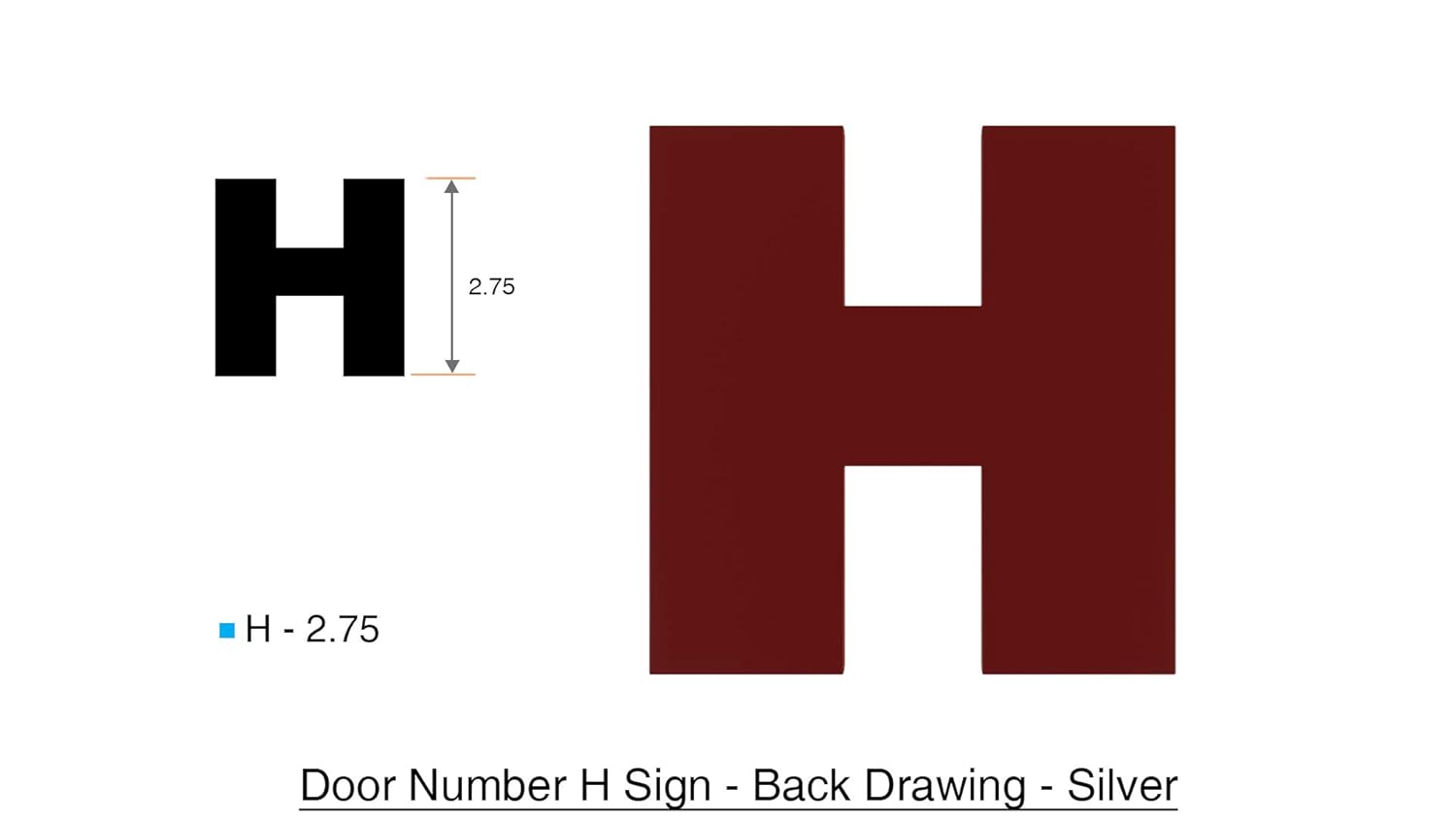 1 PCS - Apartment Number Sign/Mailbox Number Sign, Door Number Sign. Letter H (Silver,3D, Size 2.75 x 1.75, Comes with Double Sided Tape)- The Maple line