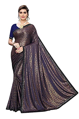 Saree lycra tissé Aashita Creations bleu unique pour briller en soirée de mariage