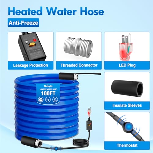 Image of Nilight 100FT Heated Water Hose RV 5 /8 inchInside Diameter -45F Freeze