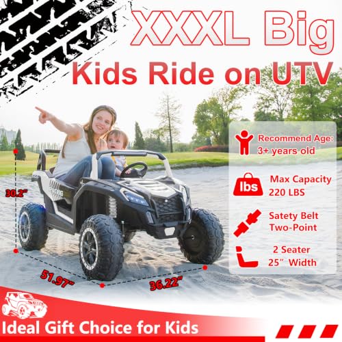 Image of NEWQIDA XXXL 2 Seater 24V Ride On Toys 4x200W Kids Side by Side UTV, White