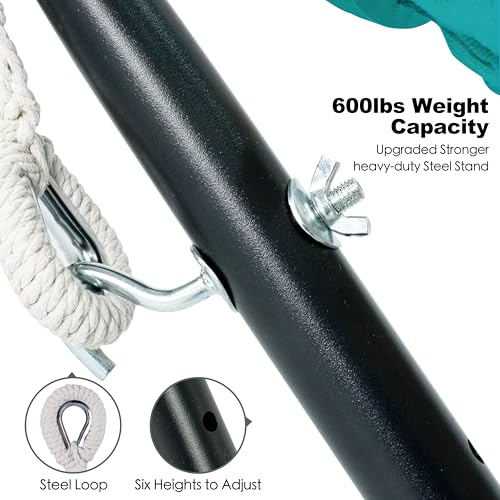 Image of Gafete Double Hammock with Stand for Outside, Upgraded Spreader Bar, Heavy Duty Space Saving Steel Stand 2 Person, Side Pockets, Easy Assembly, 600lbs Weight Capacity, Indoor & Outdoor (Aqua Blue)