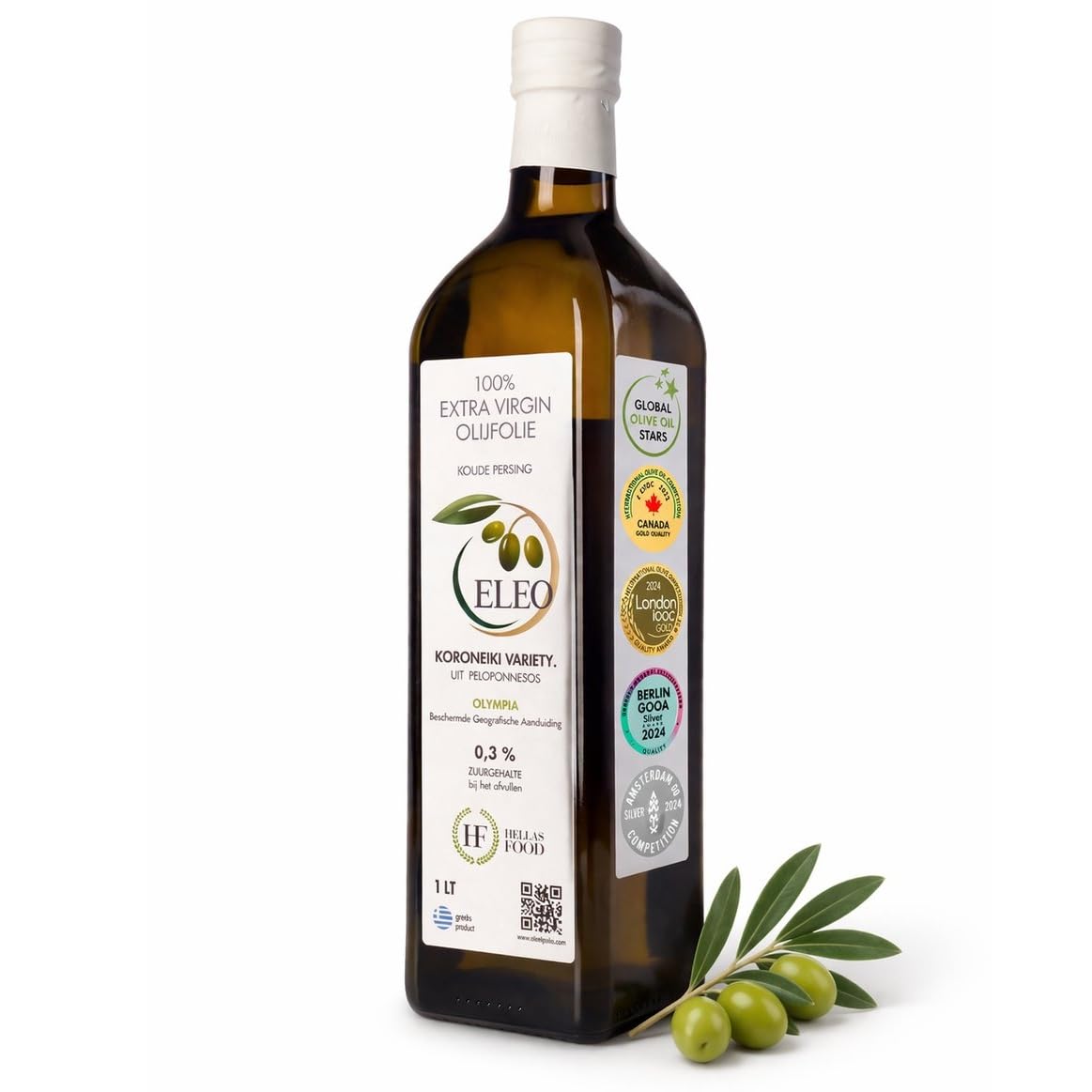 ELEO Olympia - Huile d’Olive 1L Bouteille Extra Viege - Pressée à Froid - 100% Olives Grecques Koroneiki - Qualité Supérieure - Riche en Antioxydants - Lauréat de Médailles Internationales