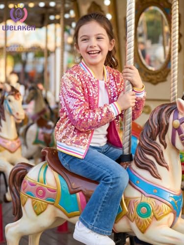 Image of WELAKEN Unicorn Sequin Jacket for Girls Kids Toddler Sparkle Zipper Bomber Jacket with Pockets