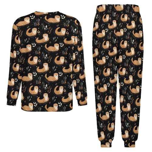 Otter Men’s Pajama Set Long Sleeve Top And Pants Loungewear Sleepwear Pjs Nightwear4