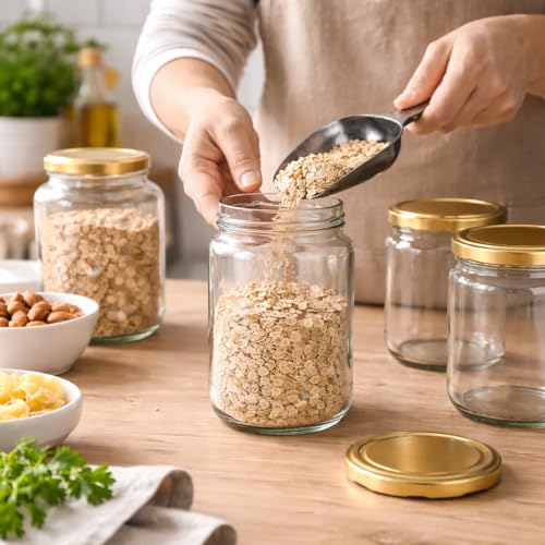 Image of Pure Source India Clear Glass Storage Jar with Airtight Metal Lid - 1L Wide Mouth Kitchen Jar (Set of 8)