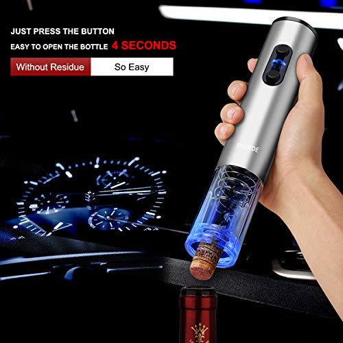 Electric Wine Opener With Charger, Phirde Rechargeable Cordless Automatic Corkscrew Wine Bottle Opener Includes Battery, Foil Cutter, Wine Pourer And Vacuum Stopper #TOP1
