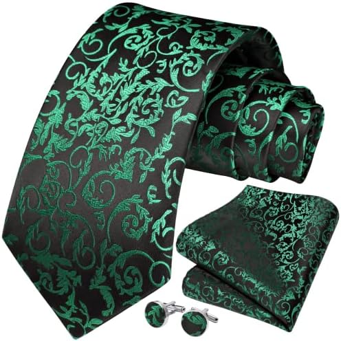 HISDERN Ties For Men Paisley Stripe Tie and Handkerchief Cufflink Sets Men's Necktie Pocket Square Sets For Formal Wedding Business