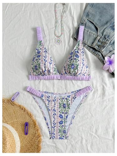 SOLY HUX Bikini Sets for Women Floral Triangle Deep V Neck Swimsuit Two Piece Bathing Suit4