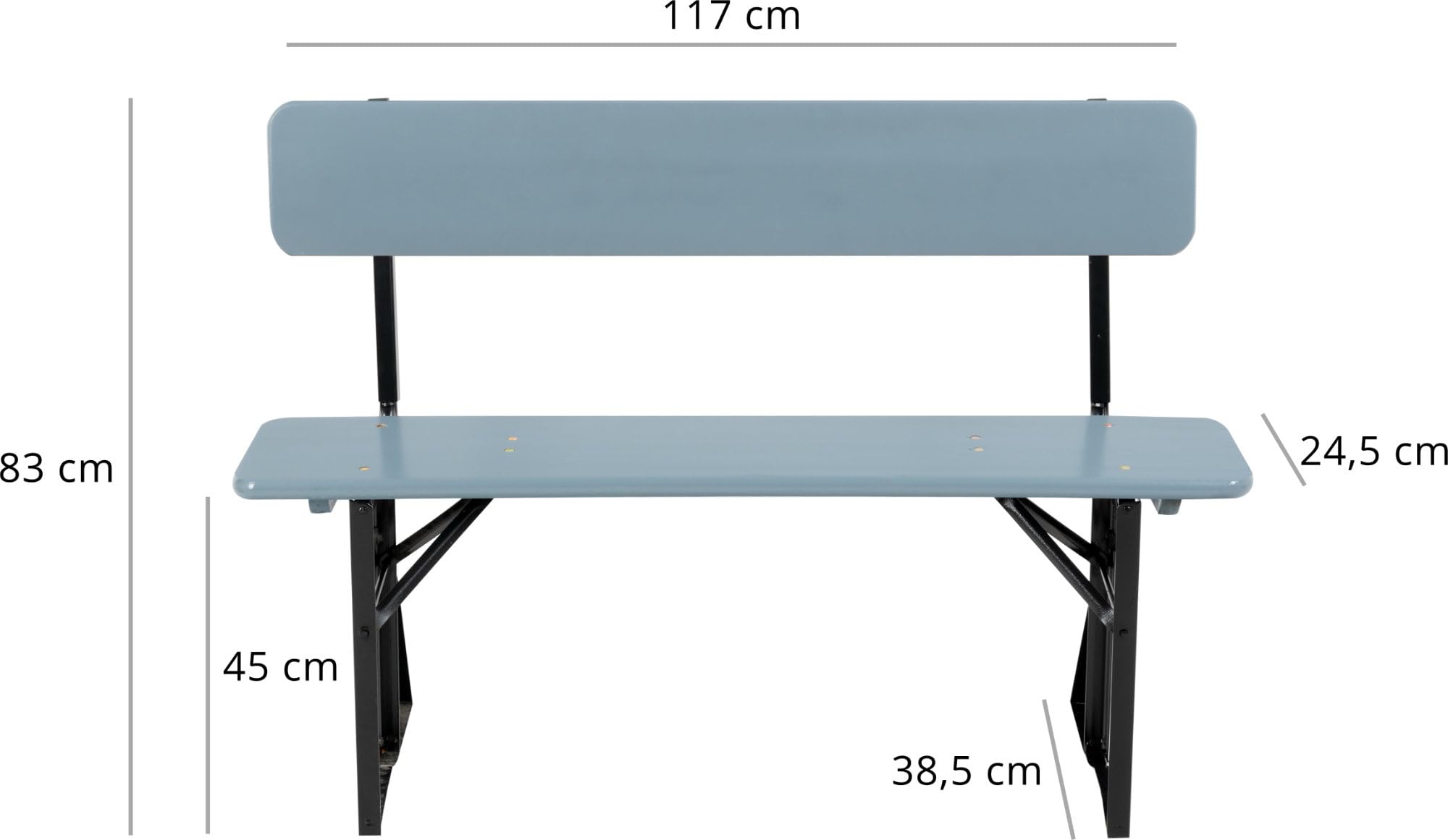 Stagecaptain BBB-119 GY ławeczka do namiotu piwnego z oparciem 119 cm, zestaw 4 x – 2 wytrzymałe, krótkie ławki piwne z nakładanym oparciem – lakierowana powierzchnia – lakierowana powierzchnia – rama
