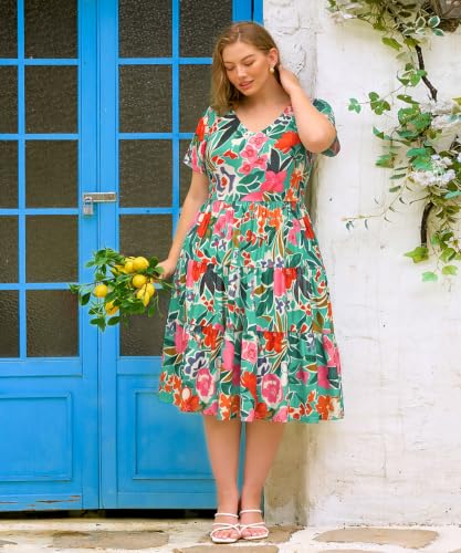 Image of CARCOS Plus Size Dresses for Women Summer Short Sleeve V Neck Patchwork Dresseses XL-5XL