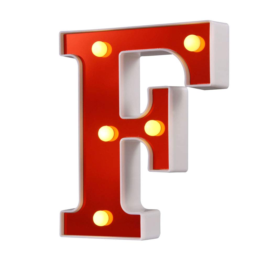 Light up Letters LED Marquee Letter Lights Alphabet Night Lights Sign for Wedding Birthday Party Christmas Home Bar Decoration, Red Mirrored Surface - F