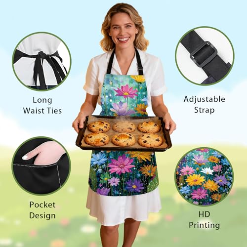 Image of Nuxovilar Decorative Kitchen Apron, 26.77x30.70 Inch Polyester Cooking Wearable Cover