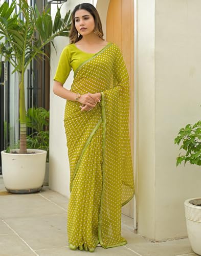 Image of SIRIL Women's Chiffon Printed Saree with Unstitched Blouse Piece