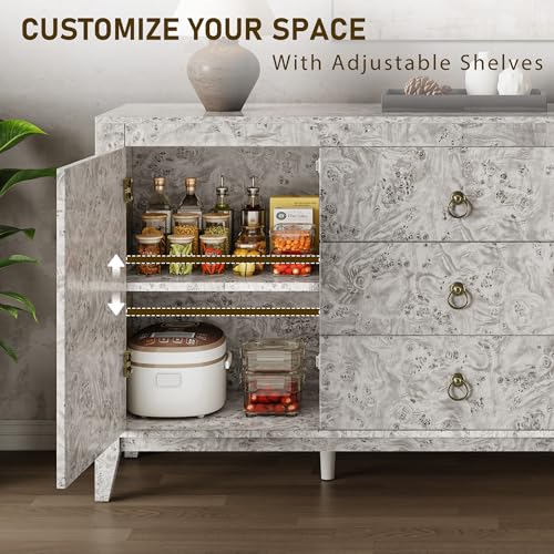 Image of LUXOAK 60 inch Glossy Burl Wood Sideboard Buffet with Storage