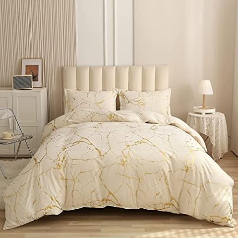 Freyamy Housse de Couette Marbre Beige Cover