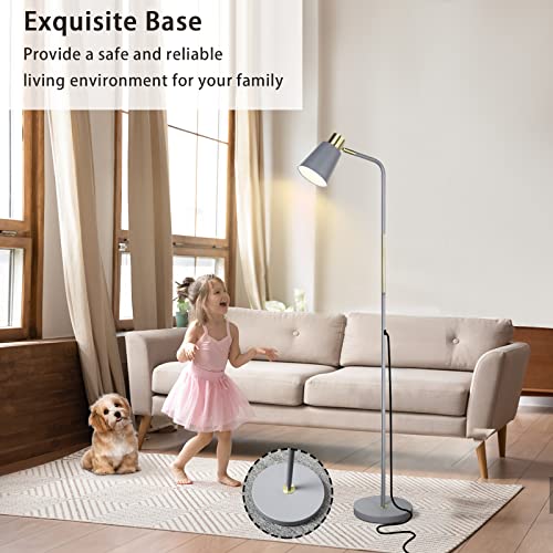 Floor Lamp, Industrial Floor Lamps For Living Rooms & Bedrooms - Rustic Farmhouse Reading Lamp - Standing, Adjustable Metal Heads Indoor Task Lighting For Living Room Bedroom Office Home Décor (Grey) #TOP3