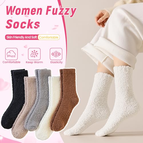 Fuzzy Socks for Womens Warm Fluffy Winter Cozy Thick Plush Slipper Sleep Comfy Crew Christmas Socks 5 Pairs2