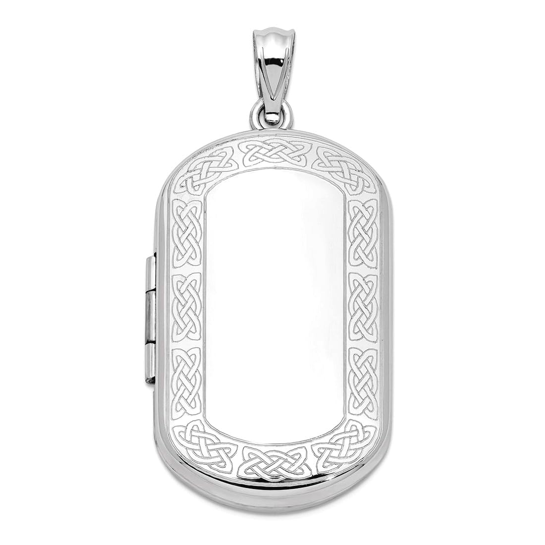 JewelryWeb 925er Sterlingsilber, poliert, gemustert, für 2 Fotos, irischer Claddagh-keltischer Dreifaltigkeitsknoten, rechteckig, Medaillon, 38,5 x 19,15 mm breit, Medaillon-Halskette für Damen