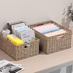 Hoonex large wicker baskets for storage seagrass baskets with dual handles woven baskets for storage set of 2 natural  urban country home decor