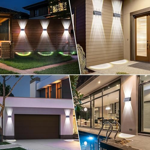 Image of Garden Art Solar Powered Wall Lights Outdoor Waterproof Up and Down Lights Outside LED Wall Washer Lighting for Yard Garden Patio (Warm White, 6LED 1 Pack) GAXLTD-P5091