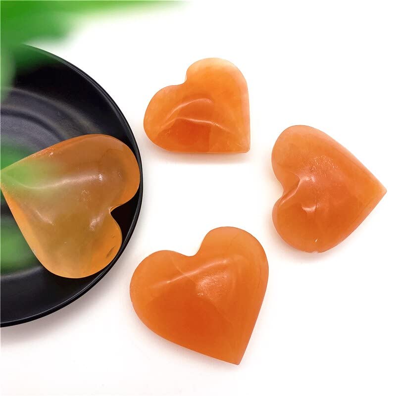FFIME 1PC Natural Orange Selenite Heart Shaped Hand Carved Gypsum Crystal Stone for Decoration Natural Stones