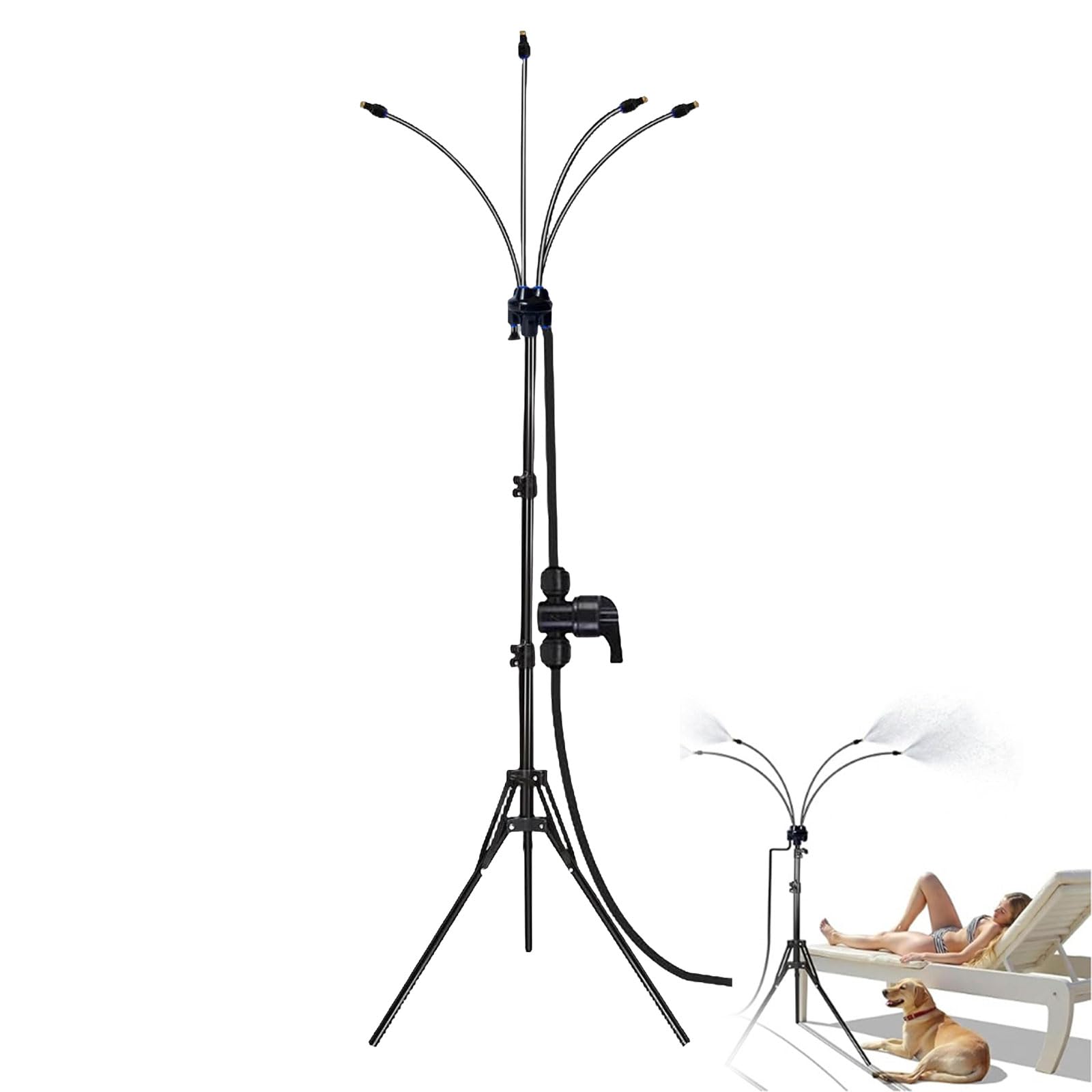 Brumisateur de Exterieur Brumisateur Terrasse sur Pied Angle Réglable à 360° Pulvérisateur Refroidissant Portable Avec 4 Buses Système de Rafraîchissement pour Terrasse Jardin Piscine Barbecue Animaux