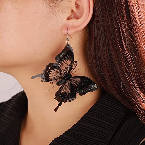 Kercisbeauty 3D Black Butterfly Statement Earrings Lightweight Layered Dangle Drop Jewelry for Halloween Party Women Punk Jewelry3