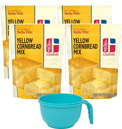 Gladiola Martha White Yellow Cornbread Mix, 6 Ounce (Pack of 4) with Mixing Bowl