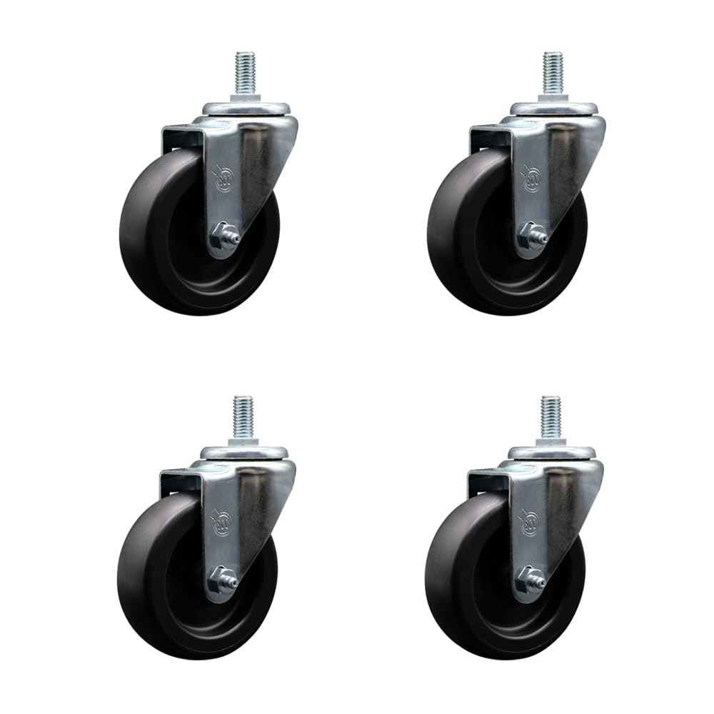 Service Caster Brand Replacement Set for GoJak Casters - Swivel 1/2 Inch Threaded Stem Casters with 4 Inch Polyolefin Wheel - Includes 4 Swivel - Fits GoJak Dolly Models 5000 5211 5400