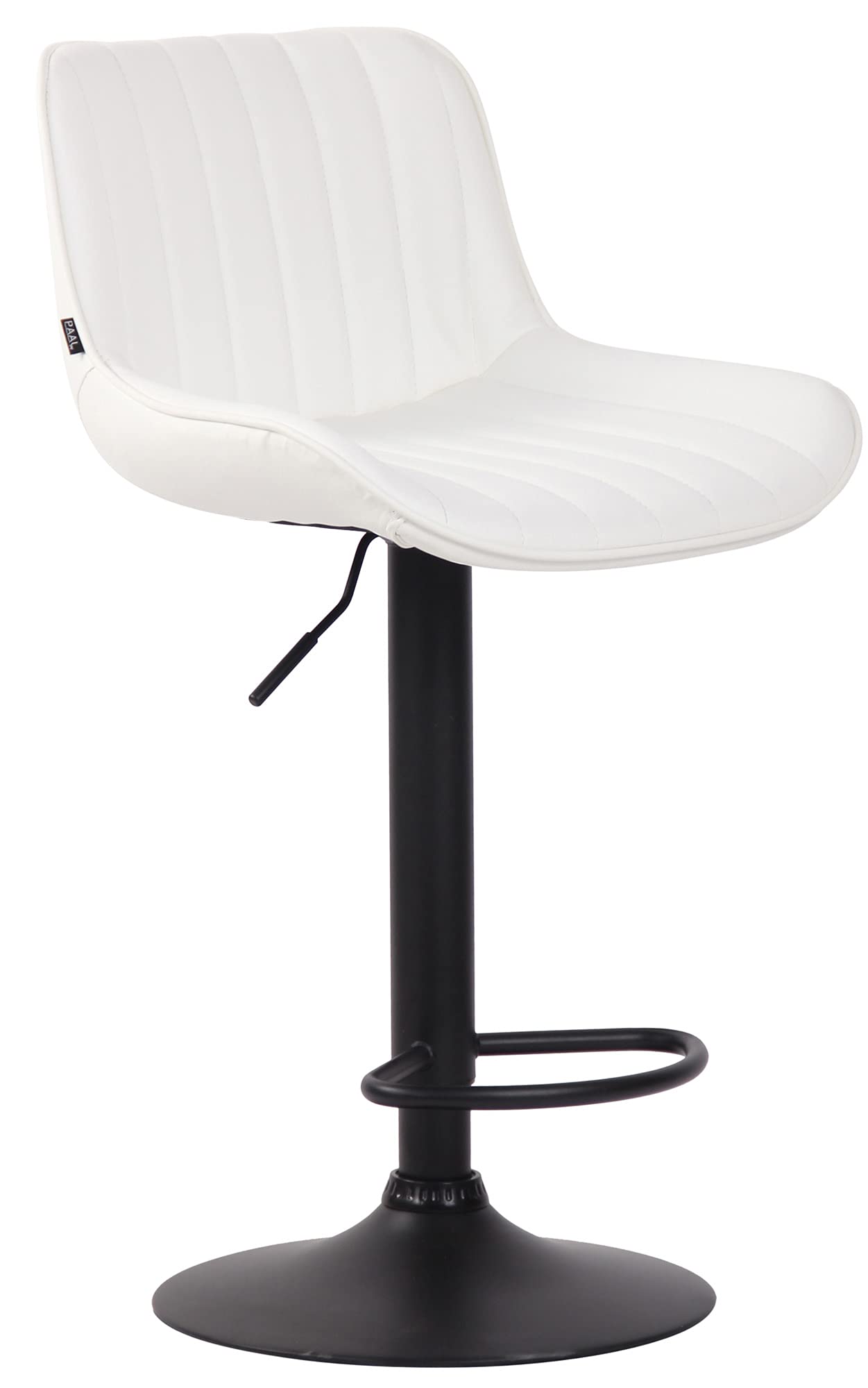 CLP Lentini Bar Stool in Leatherette I Swivel Kitchen Chair with Footrest, Metal Back & Base, Colour: White, Frame Colour: Black