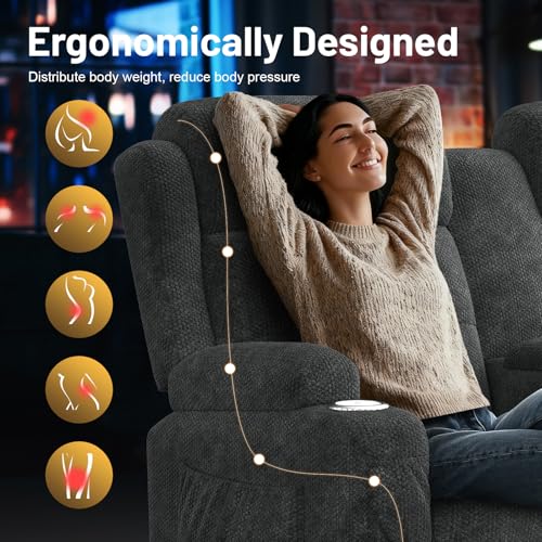 Image of Loveseat Recliner Sofa, Home Theater Seating with Massage, Reclining Loveseats with Console, Wall Hugger RV Couch Movie Theater Chairs, RV Furniture Sofas with USB, Cup Holders, Drawer for Gaming Room