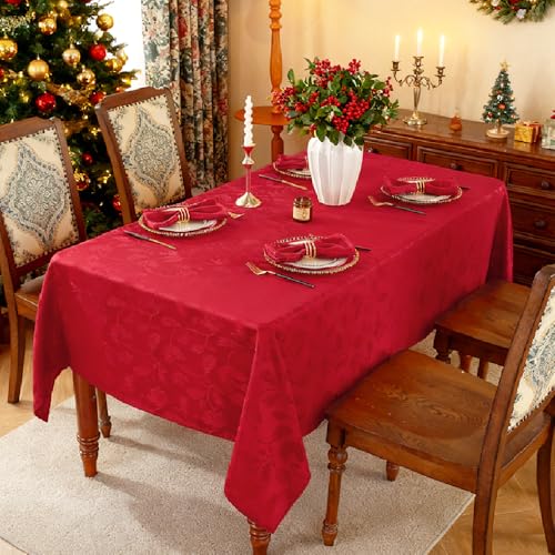 MATIRUG Christmas Tablecloth Rectangle 52x70,Wrinkle Free,Spillproof Winter Jacquard Table Cloth for Xmas New Year Holiday Dinner,Red – Image 4