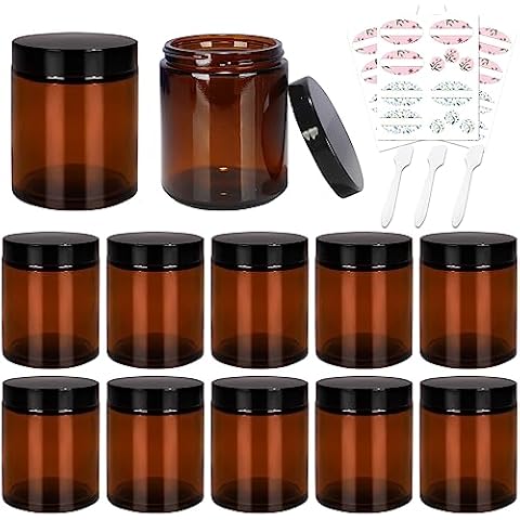 Yishik 8 oz Amber Glass Jars Set Cover