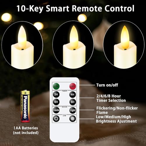 Image of KSWING Upgraded Real Wax Short LED Flameless Taper Candles with Remote, 6 PCS White Candlesticks Battery Operated 3D Flickering - 6 inch Realistic Fake Candle Sticks for Home /Wedding /Fireplace Xmas Decor