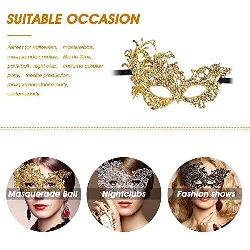 Sibba 3 Pieces Mascarade Masks Women Lace Venetian Eye Masked Lady Girl Masquerade Dress-Up Accessories Mask Ball Halloween Costume Fancy Carnival Party Evening Prom Silver Black Gold(Phoenix Style) - Image 4