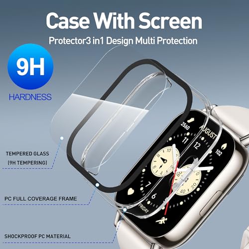 Suoman 3-Pack for Redmi Watch 5 Lite Case, [Anti-Scratch] Tempered Glass Screen Protector, All-Round Hard PC Protective Cover Bumper -Black+Clear+Blue