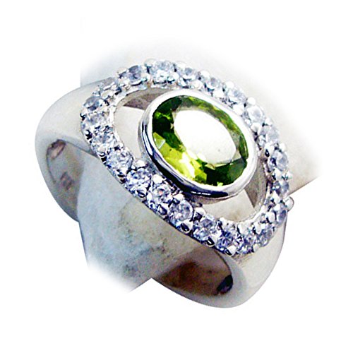 Bague de fiançailles en péridot véritable et argent rond