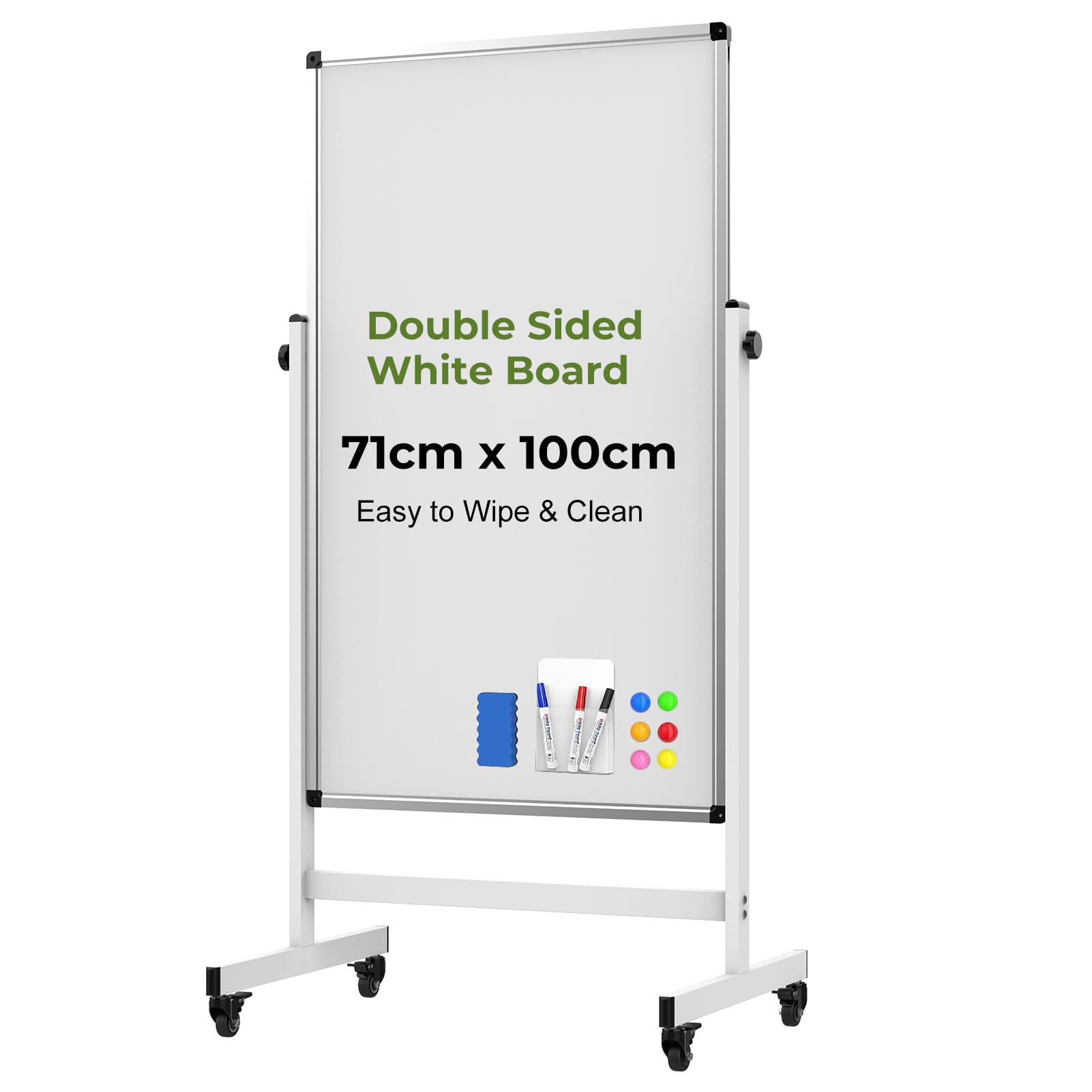 DAYONG 28" x 40" Double-sided Whiteboard, Adjustable Height Magnetic Mobile Dry Erase Board with Wheels, White Stand Board for Office Home School Class