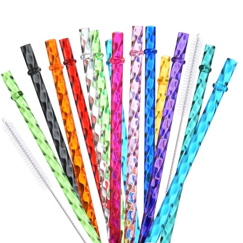 24 Pack Reusable Plastic Clear Swirl Straws 11 Long Colorful Hard Plastic Tumbler Replacement Straws for 16 OZ 20 OZ 30 OZ Stanley YETI Starbucks Mason Jars Travel Cups with Brush