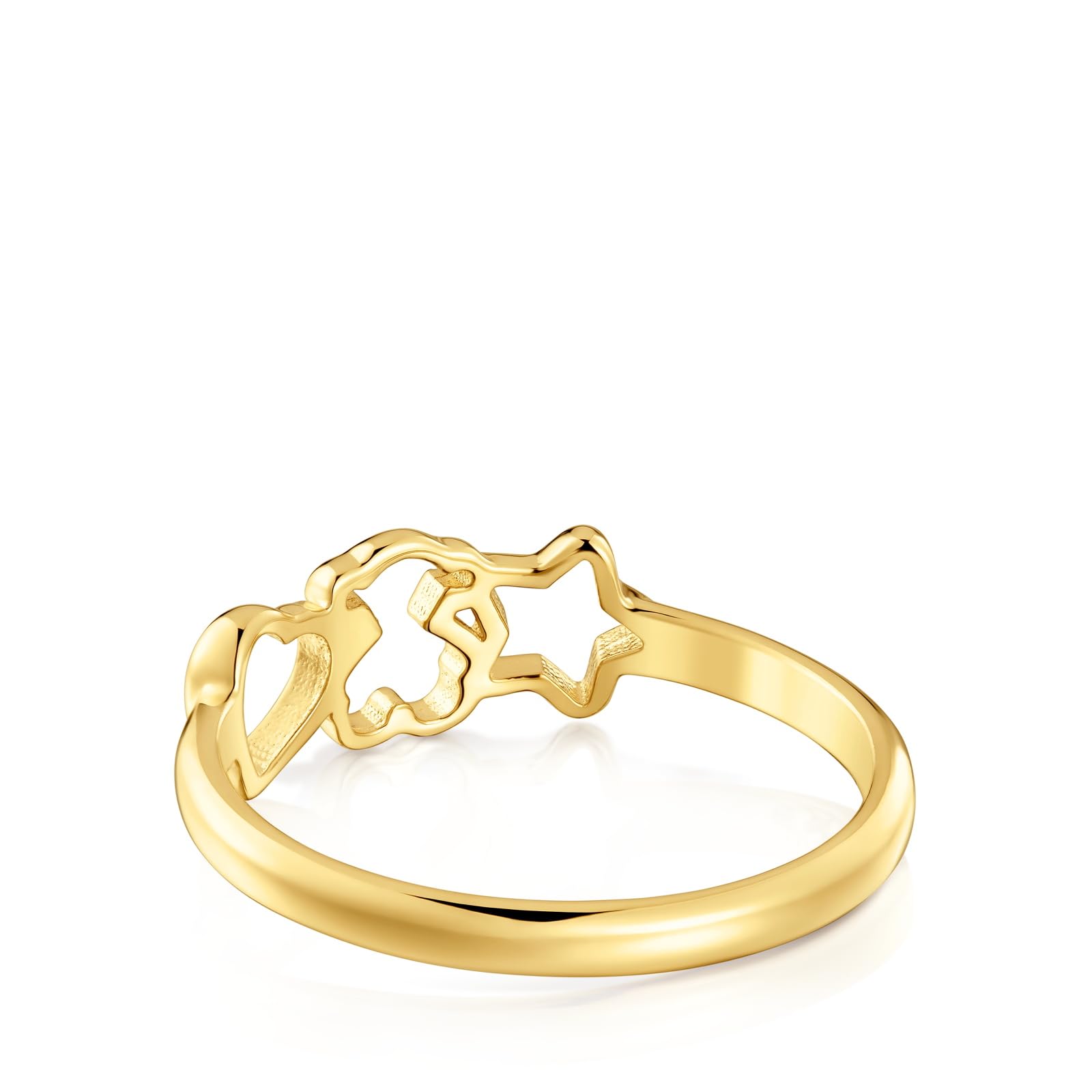 TOUS Anillo con Motivo de Oso, Corazón y Estrellas con Baño de Oro 18kt sobre Plata de Primera Ley, Colección Motivos