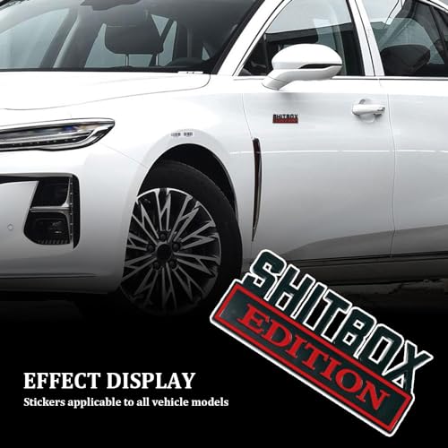 Image of 2PCS SHITBOX Edition Emblem, Car Badge Emblem, Shitbox Decals, Universal Automotive Exterior Decoration Car Side Rear Front Hood Trunk Door Badge 3D Decal Sticker Fit for Truck (Black red)