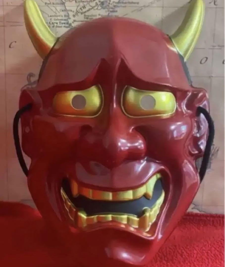 日本の伝統美「お面」！赤い般若面／嫉妬や恨みのこもったツラを