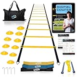 Escalera de Agilidad Set, 11 peldaños, Duradero Materiales, portátil Bolsa de Transporte, Incluye 4 piquetas de Metal + Bonus: 2,5 'Lacrosse Masaje Pelota, por Invencible Fitness