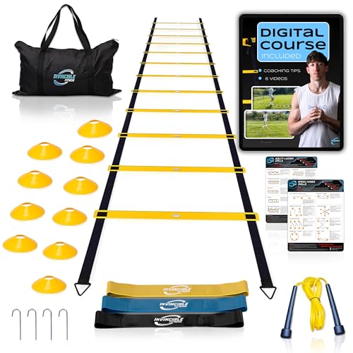 Invincible Fitness Agility Ladder Set - Enhance Speed, Coordination and Strength for Soccer and Ground Footwork Workouts, Includes 10 Cones, 3 Resistance Bands and Jump Rope