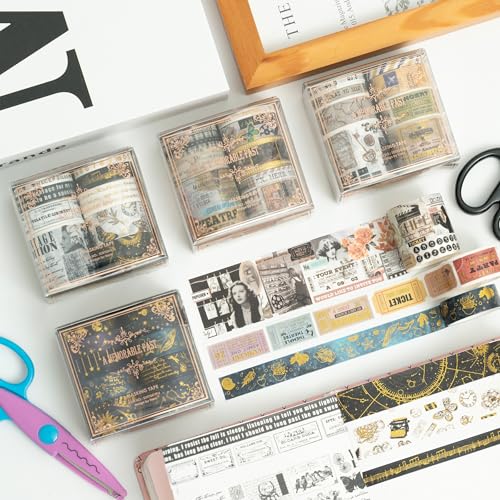 Cinta Adhesiva Washi Premium de 8 Piezas con Estampado de Oro para Scrapbooking de Colección 4