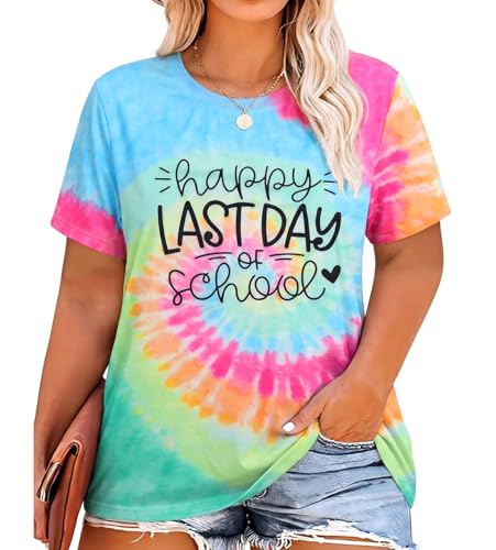 BLANCHES Plus Size Last Day of School Shirt Women Oversized Teacher Shirts Graduation Gift Tshirts Short Sleeve Tee Tops